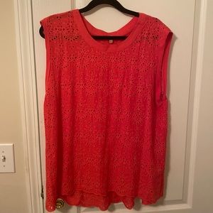 Coral eyelet sleeveless blouse